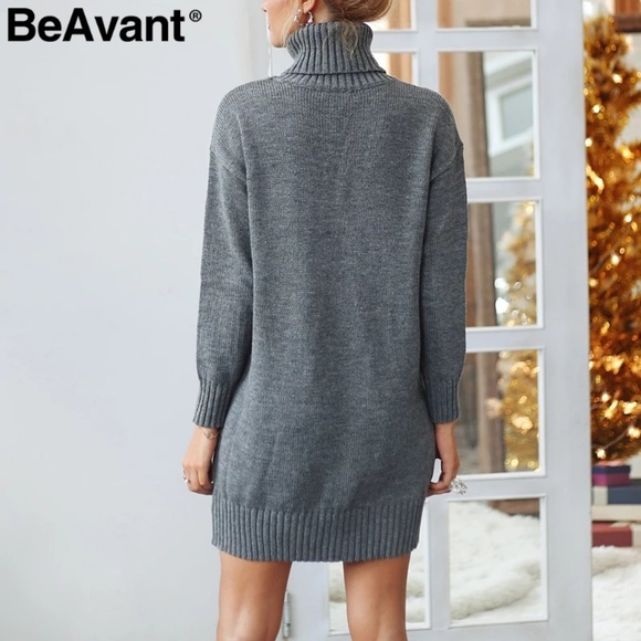 New Elegant Turtleneck Women Sweater Dress - Picture 4 of 8